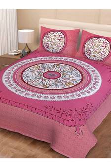Jaipuri Print Single bed bedsheet 60 x90 in  with Single Pillow cover 18x27 in