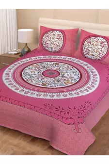 Jaipuri Print Single bed bedsheet 60 x90 in  with Single Pillow cover 18x27 in