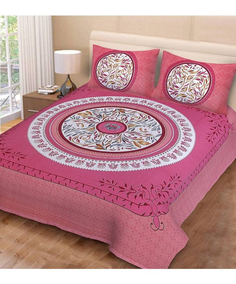 Jaipuri Print Single bed bedsheet 60 x90 in  with Single Pillow cover 18x27 in
