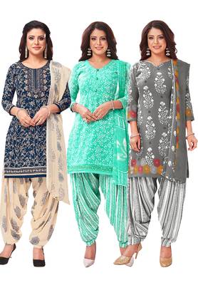 Salwar Studio Women's Pack of 3 Synthetic Printed Unstitched Dress Material Combo 1