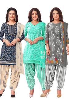 Salwar Studio Women's Pack of 3 Synthetic Printed Unstitched Dress Material Combo