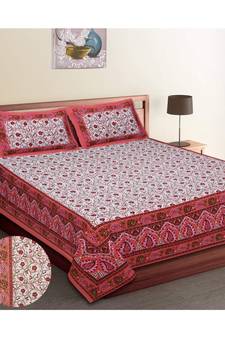 Jaipuri Print Single bed bedsheet 60 x90 in  with Single Pillow cover 18x27 in