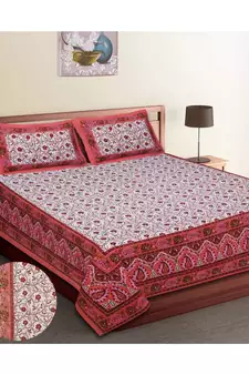 Jaipuri Print Single bed bedsheet 60 x90 in  with Single Pillow cover 18x27 in