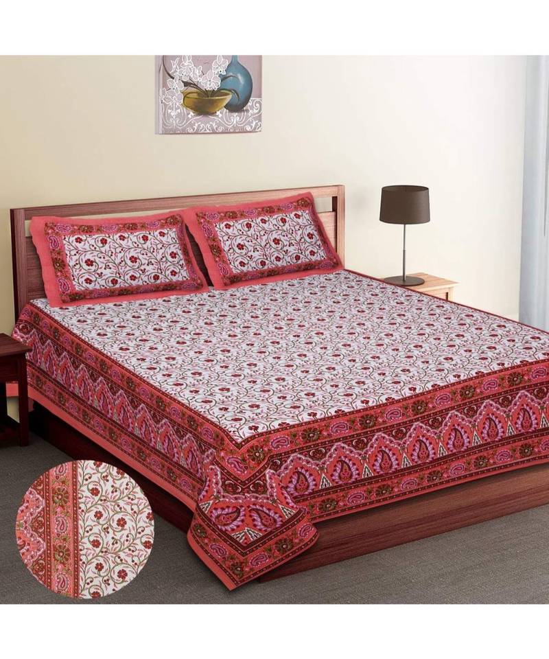 Jaipuri Print Single bed bedsheet 60 x90 in  with Single Pillow cover 18x27 in