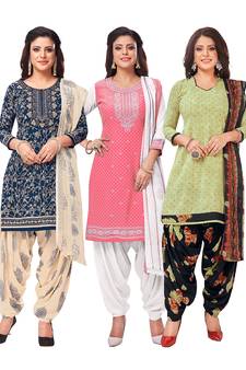 Salwar Studio Women's Pack of 3 Synthetic Printed Unstitched Dress Material Combo