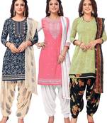 Salwar Studio Women's Pack of 3 Synthetic Printed Unstitched Dress Material Combo