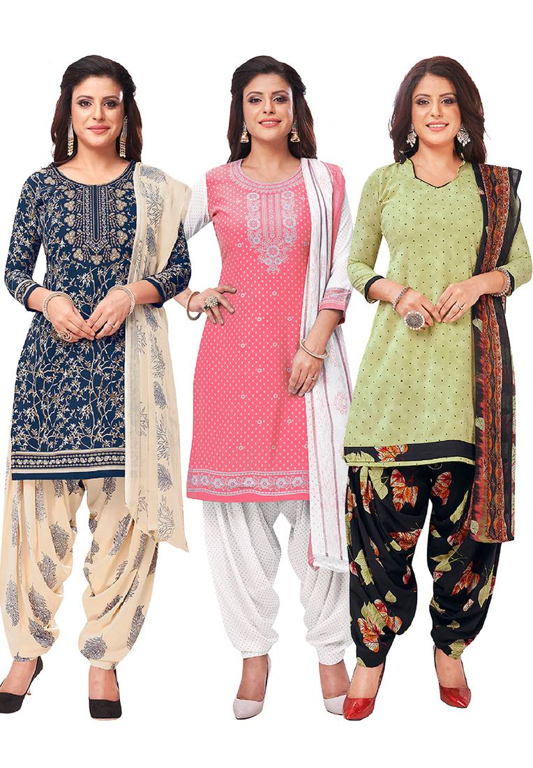 Salwar Studio Women's Pack of 3 Synthetic Printed Unstitched Dress Material Combo