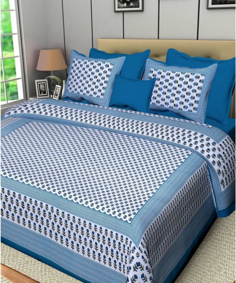 Jaipuri Print Single bed bedsheet 60 x90 in  with Single Pillow cover 18x27 in