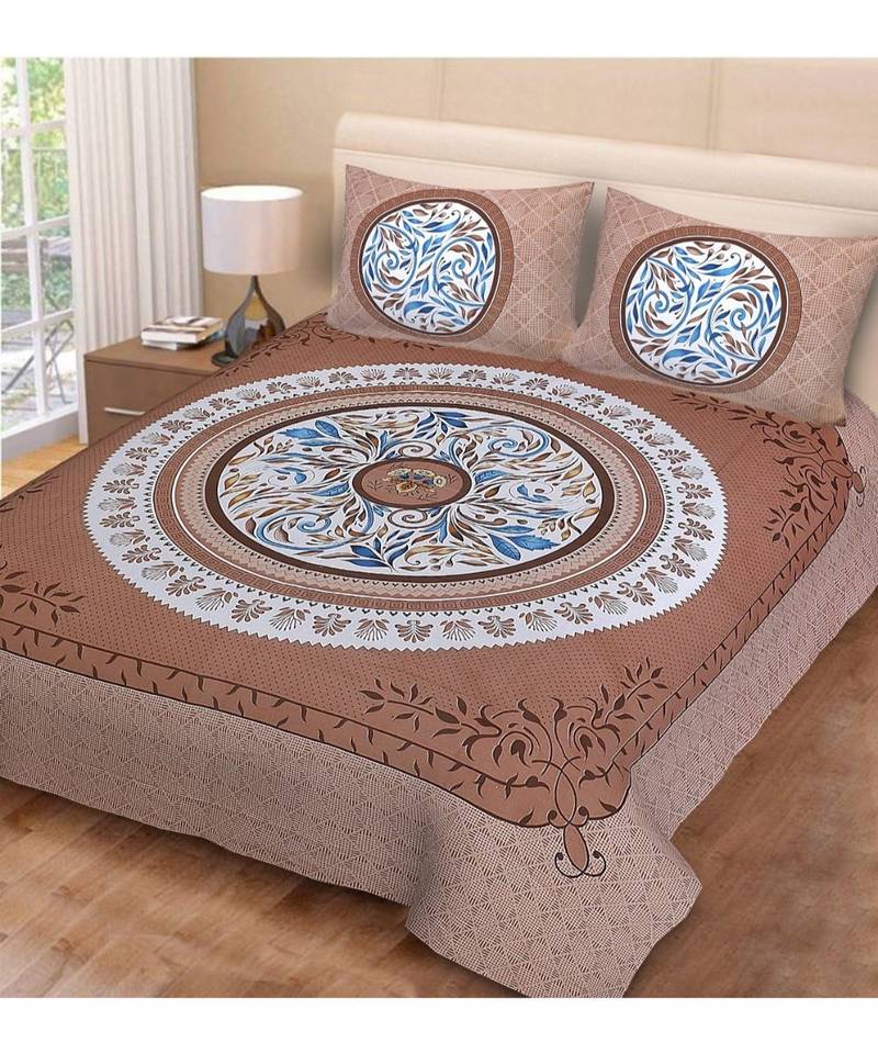 Jaipuri Print Single bed bedsheet 60 x90 in  with Single Pillow cover 18x27 in