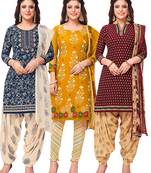 Salwar Studio Women's Pack of 3 Synthetic Printed Unstitched Dress Material Combo