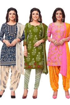 Salwar Studio Women's Pack of 3 Synthetic Printed Unstitched Dress Material Combo