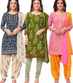 Salwar Studio Women's Pack of 3 Synthetic Printed Unstitched Dress Material Combo