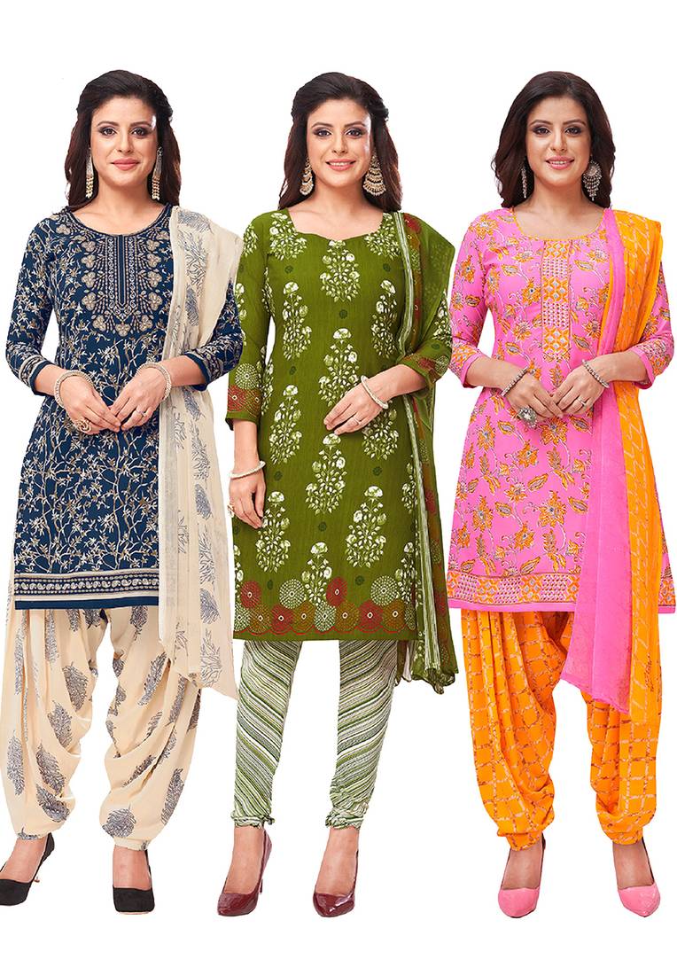 Salwar Studio Women's Pack of 3 Synthetic Printed Unstitched Dress Material Combo