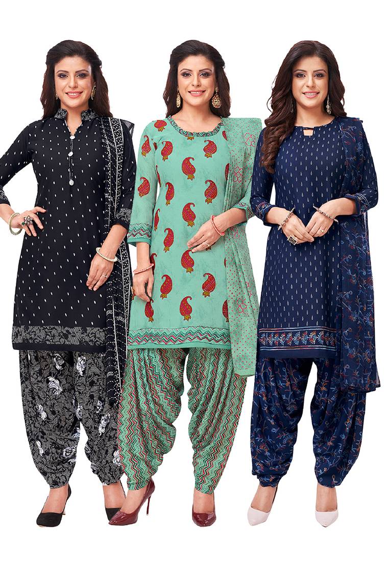 Salwar Studio Women's Pack of 3 Synthetic Printed Unstitched Dress Material Combo