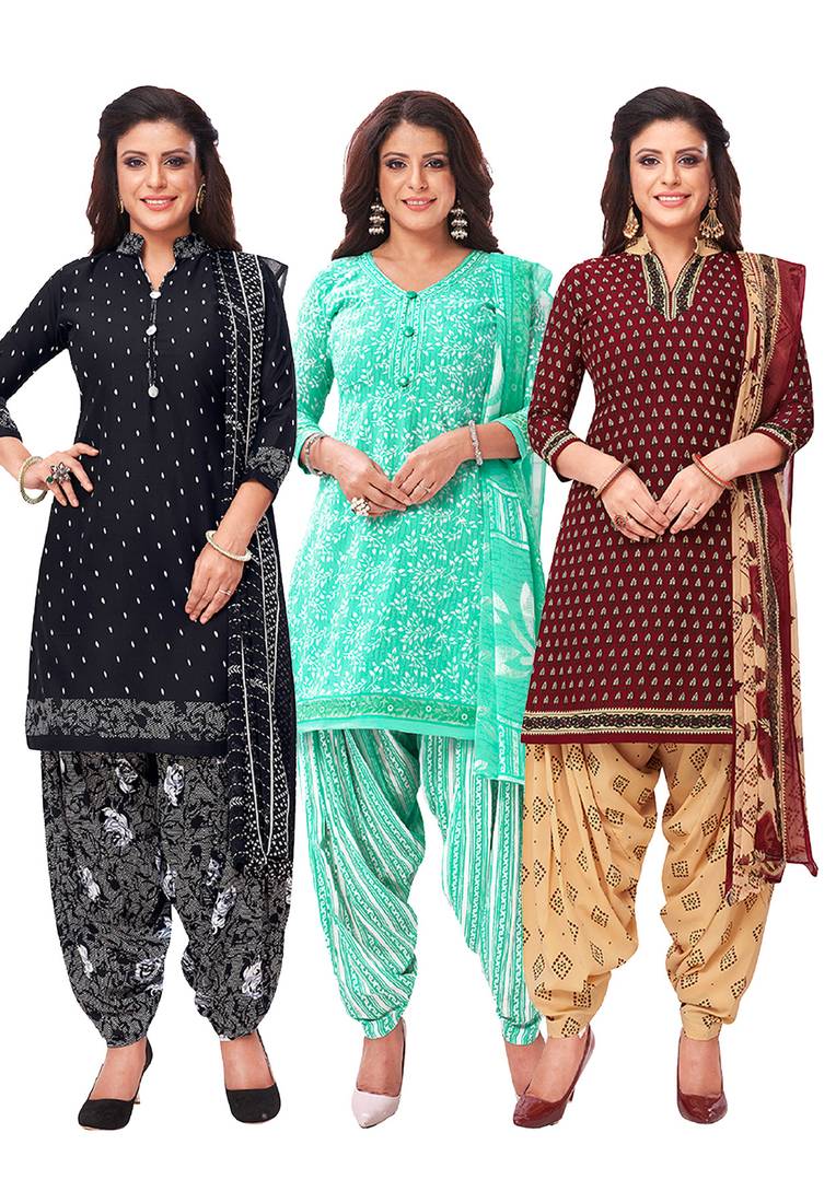 Salwar Studio Women's Pack of 3 Synthetic Printed Unstitched Dress Material Combo