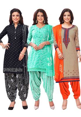 Salwar Studio Women's Pack of 3 Synthetic Printed Unstitched Dress Material Combo 1