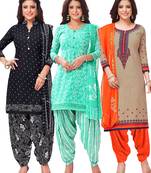 Salwar Studio Women's Pack of 3 Synthetic Printed Unstitched Dress Material Combo