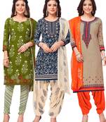 Salwar Studio Women's Pack of 3 Synthetic Printed Unstitched Dress Material Combo