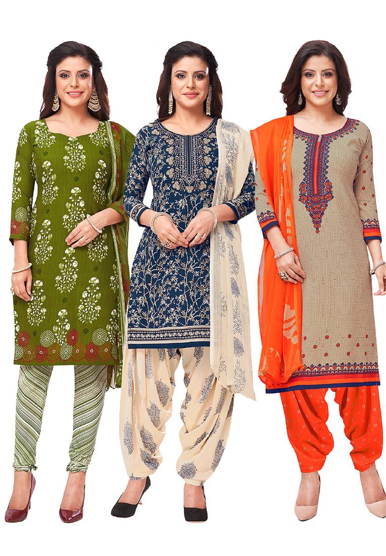 Salwar Studio Women's Pack of 3 Synthetic Printed Unstitched Dress Material Combo