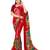 Red printed faux georgette saree with blouse