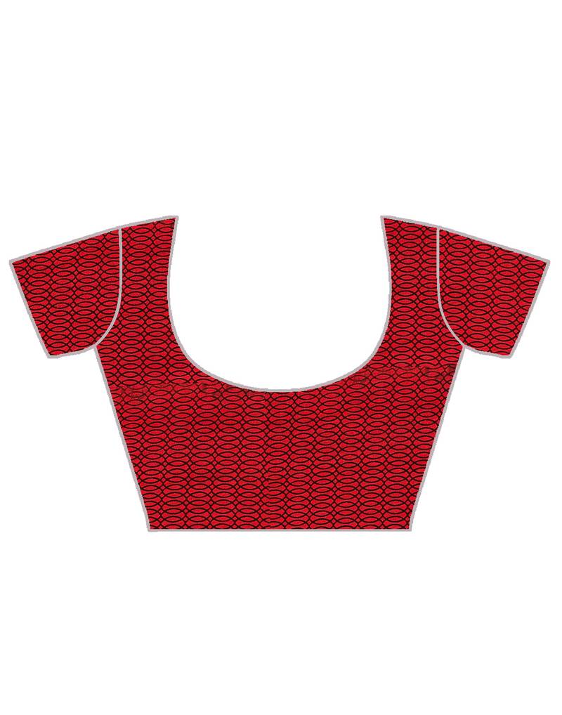 Red printed faux georgette saree with blouse