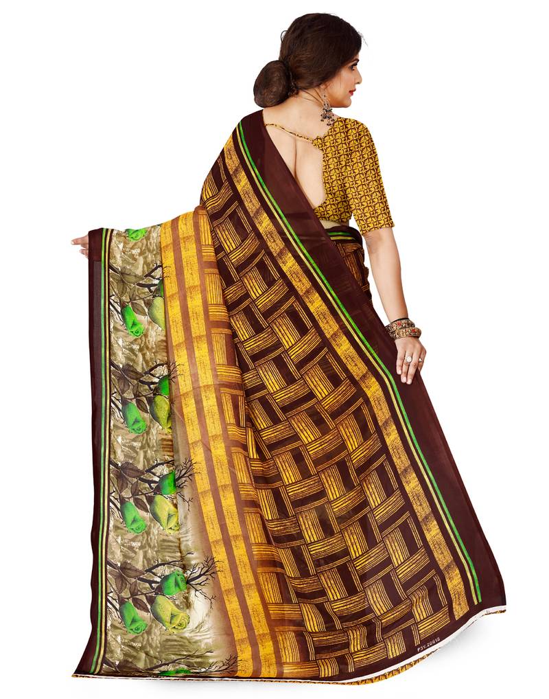 Multicolor printed faux georgette saree with blouse
