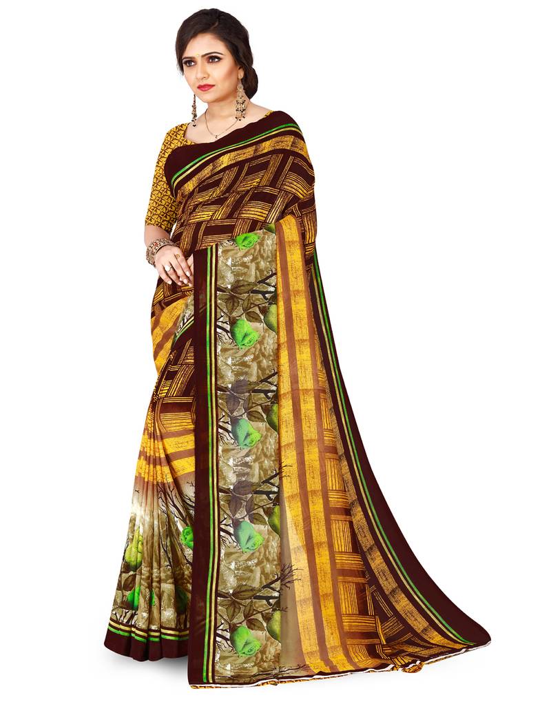 Multicolor printed faux georgette saree with blouse