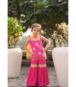magenta hand embroidered lotus motif sharara kurta