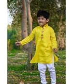 yellow cotton mirror work kurta paijama