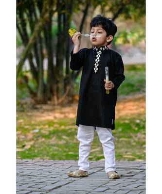 black cotton mirror work kurta paijama 1