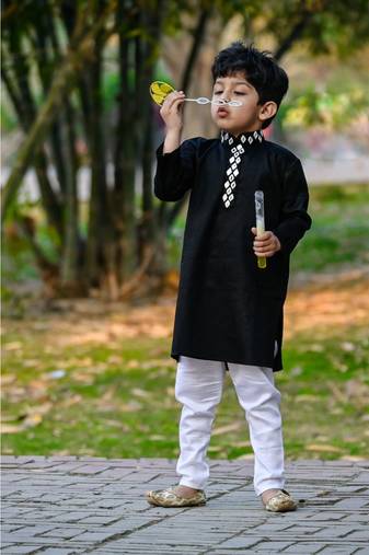 black cotton mirror work kurta paijama