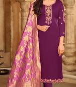 Magenta & Pink Satin Georgette Embroidered Dress Material With Banarasi Dupatta