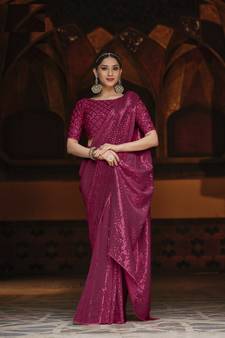 Pink Embroidered Georgette Saree With Blouse
