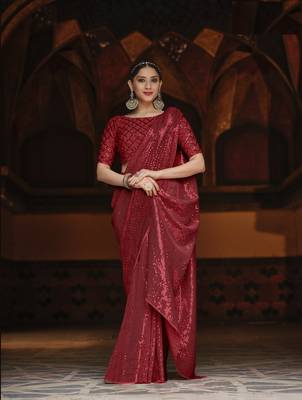 Red Embroidered Georgette Saree With Blouse 1