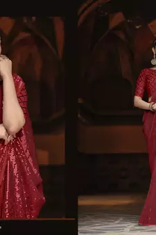 Red Embroidered Georgette Saree With Blouse