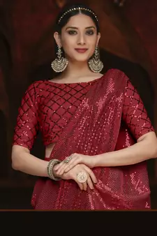 Red Embroidered Georgette Saree With Blouse