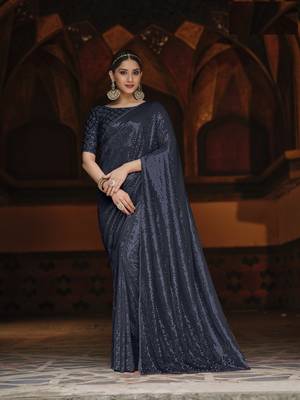 Blue Embroidered Georgette Saree With Blouse 1