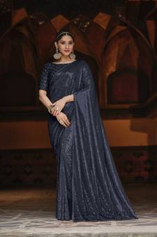 Blue Embroidered Georgette Saree With Blouse