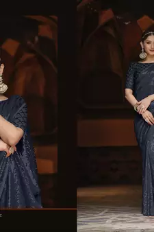 Blue Embroidered Georgette Saree With Blouse