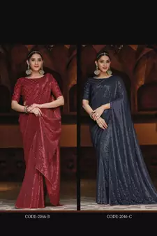 Blue Embroidered Georgette Saree With Blouse