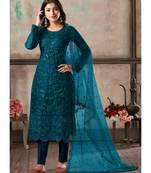 Teal Net Pakistani Salwar Kameez