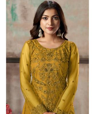 Mustard Net Pakistani Salwar Kameez 3