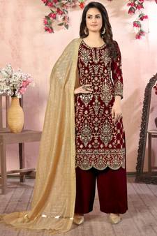 Maroon Georgette Pakistani Salwar Kameez