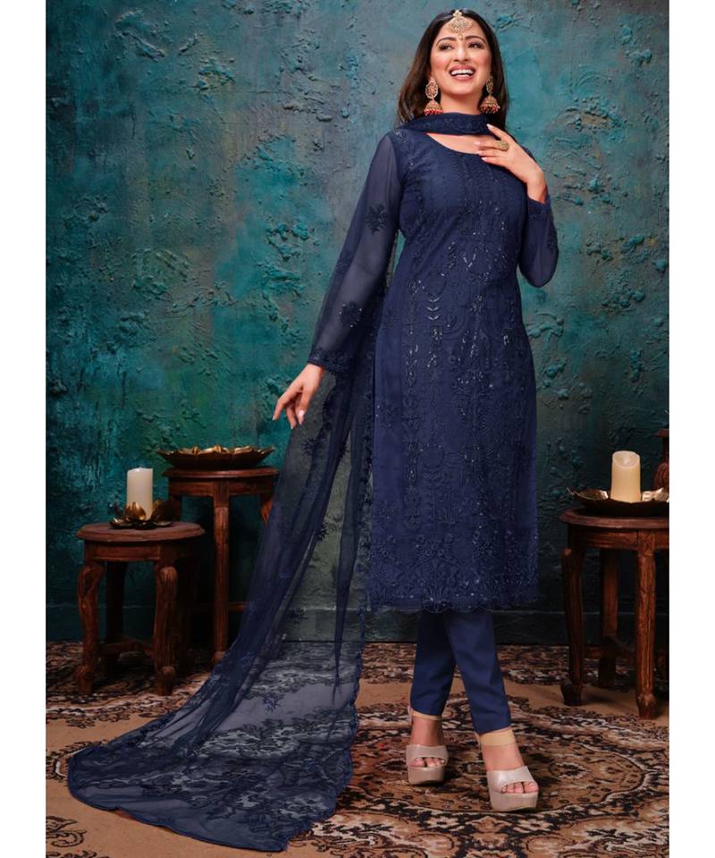 Blue Net Pakistani Salwar Kameez