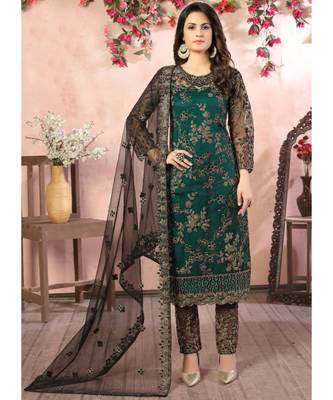 Teal Net Pakistani Salwar Kameez 1