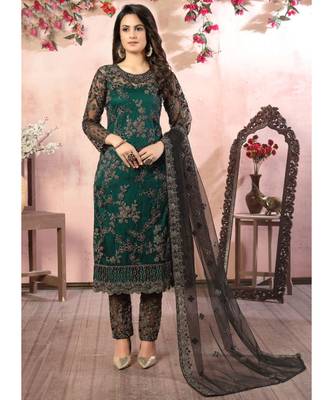 Teal Net Pakistani Salwar Kameez 2