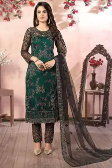 Teal Net Pakistani Salwar Kameez