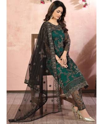 Teal Net Pakistani Salwar Kameez 3
