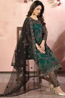 Teal Net Pakistani Salwar Kameez