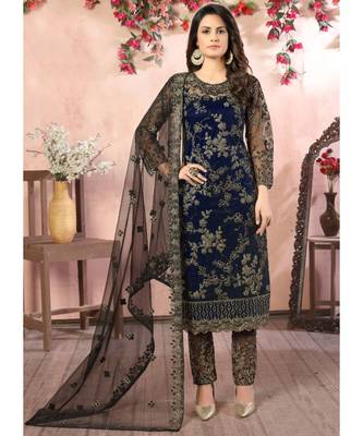 Blue Net Pakistani Salwar Kameez 1